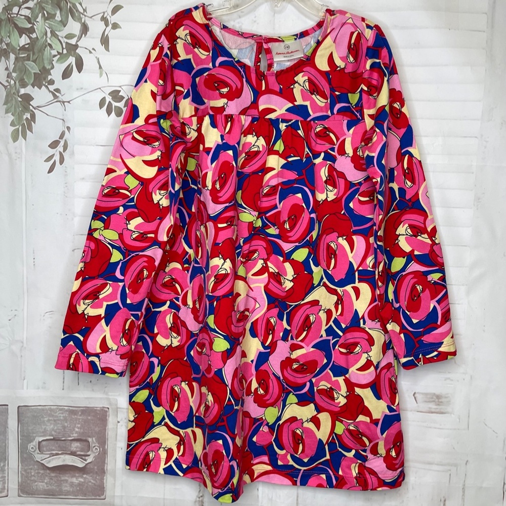 Hanna Andersson Girls Floral Red Floral LS Casual Empire Dress Sz. 130 8 USED